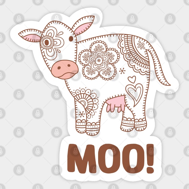 Paisley Cow Print - Moo Sticker by SuperrSunday